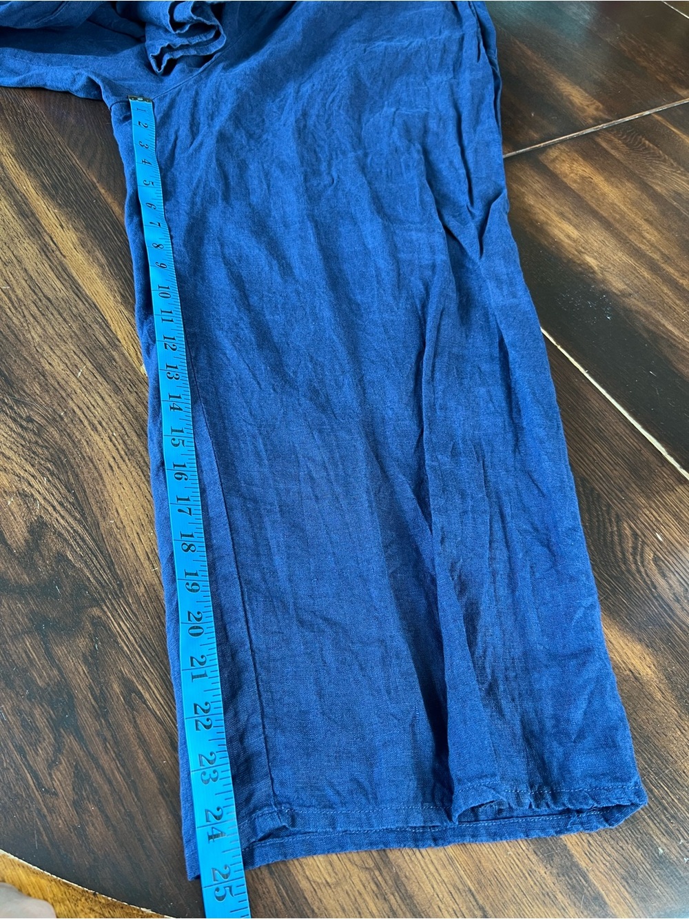 Flax Linen Crop Pants Women’s L (14-18) Drk Blue Pull On Pockets Lagenlook Beach - Picture 11 of 11